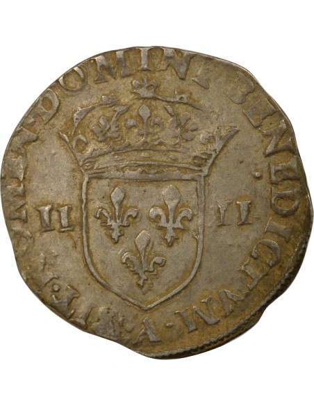 Charles X Cardinal de Bourbon Croix de Face 1/4 écu Argent 1590 A - Paris