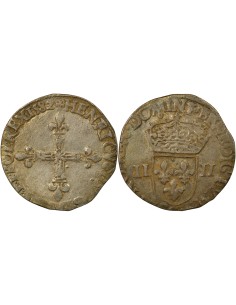 Henri III Croix de Face 1/4 écu Argent 1582 9 Rennes