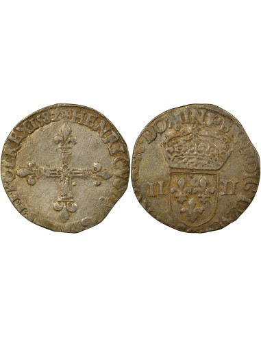 Henri III Croix de Face 1/4 écu Argent 1582 9 Rennes