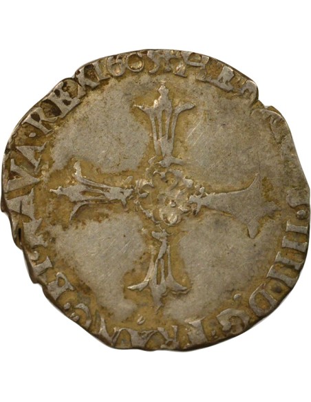 Roi de Navarre et de France Croix Feuillue 1/8 écu Argent 1605 T Nantes