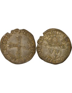 Henri III Croix de Face 1/4 écu Argent 1589 T Nantes
