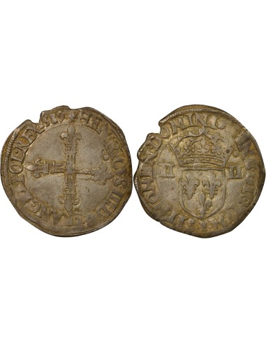 Henri III Croix de Face 1/4 écu Argent 1589 T Nantes
