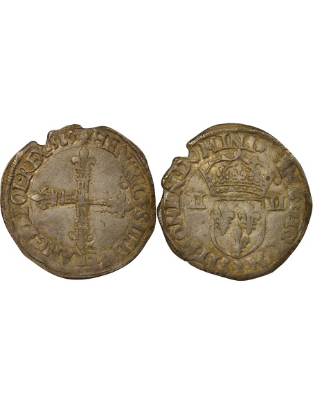 Henri III Croix de Face 1/4 écu Argent 1589 T Nantes