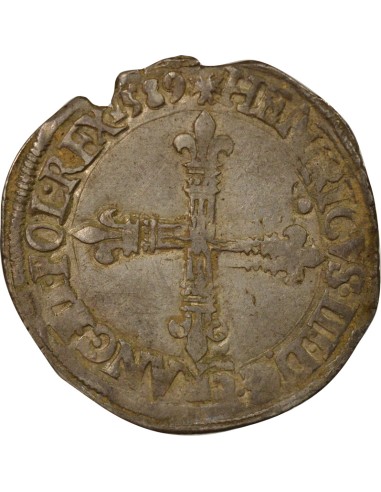 Henri III Croix de Face 1/4 écu Argent 1589 T Nantes