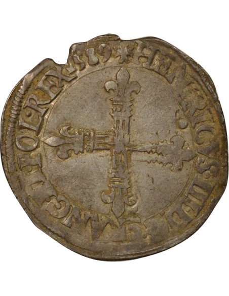 Henri III Croix de Face 1/4 écu Argent 1589 T Nantes
