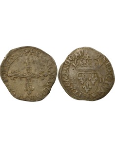 Henri III Croix de Face 1/4 écu Argent 1589 9 Rennes