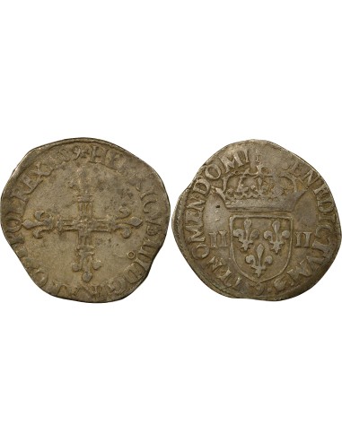 Henri III Croix de Face 1/4 écu Argent 1589 9 Rennes