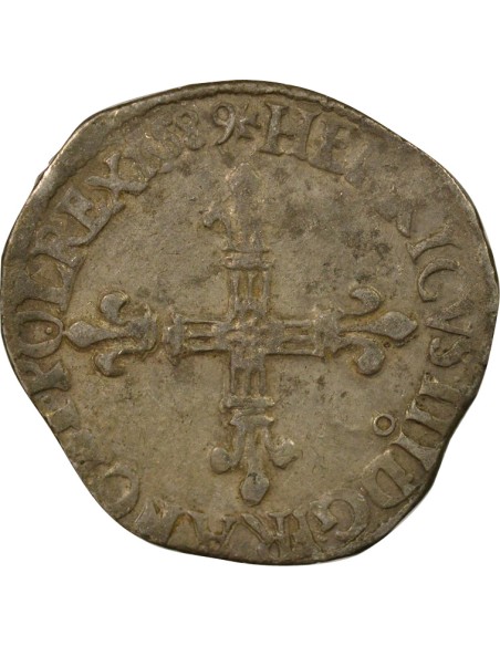 Henri III Croix de Face 1/4 écu Argent 1589 9 Rennes