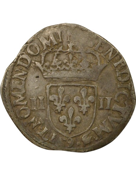 Henri III Croix de Face 1/4 écu Argent 1589 9 Rennes