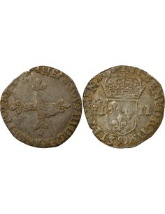 Henri III Croix de Face 1/4 écu Argent 1580-1585 9 Rennes