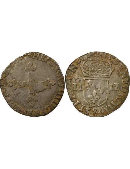 Henri III Croix de Face 1/4 écu Argent 1580-1585 9 Rennes