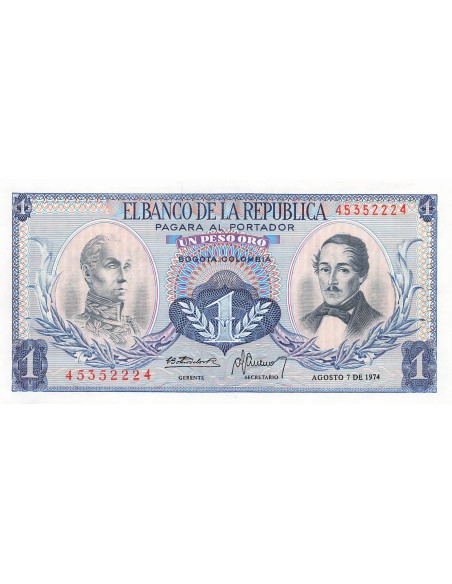 Colombie 1 Peso Oro - 07-08-1974 - P.404e 1 peso oro 1974