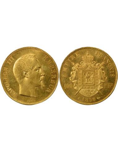 Napoléon III Tête nue 100 francs Or 1858 A - Paris