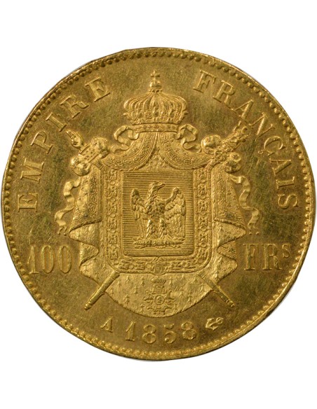 Napoléon III Tête nue 100 francs Or 1858 A - Paris