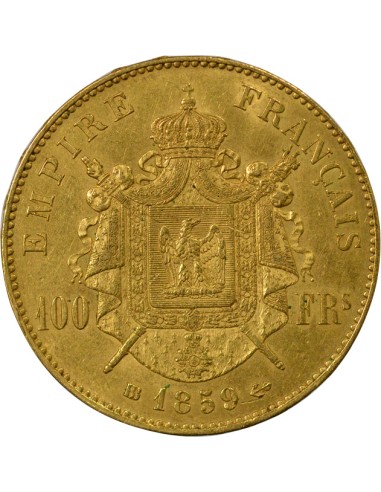 Napoléon III Tête nue 100 francs Or 1859 BB Strasbourg