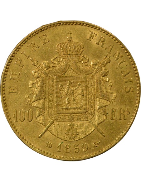 Napoléon III Tête nue 100 francs Or 1859 BB Strasbourg