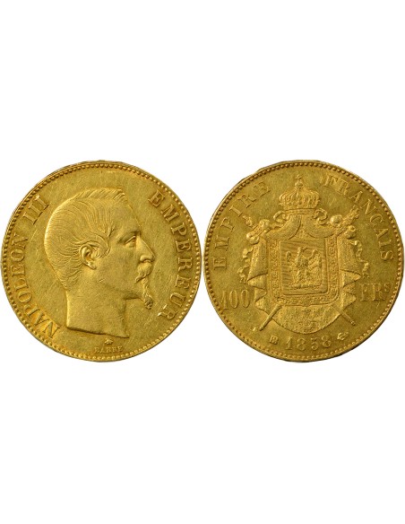 Napoléon III Tête nue 100 francs Or 1858 BB Strasbourg