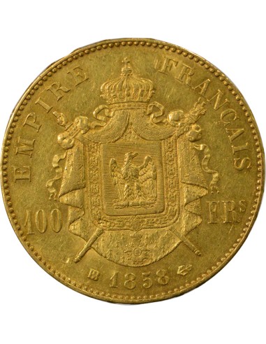 Napoléon III Tête nue 100 francs Or 1858 BB Strasbourg
