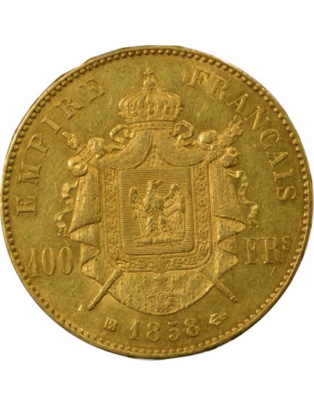 Napoléon III Tête nue 100 francs Or 1858 BB Strasbourg