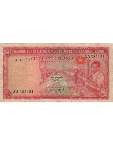 Congo Belge 50 Francs - 1959 - P.32 10 francs 1959