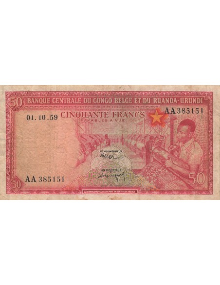 Congo Belge 50 Francs - 1959 - P.32 10 francs 1959