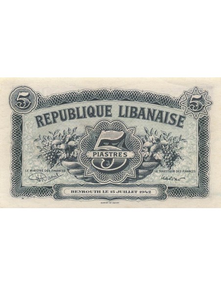 Liban 5 Piastres - 1942 - Annulé - P.34 5 piastres 1942