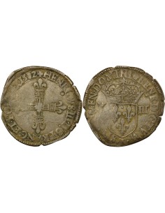 Henri III Croix de Face 1/8 écu Argent 1582 T Nantes