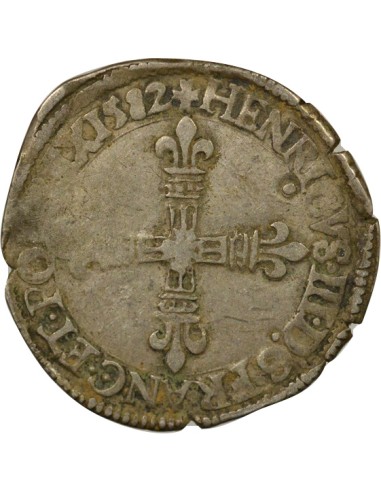 Henri III Croix de Face 1/8 écu Argent 1582 T Nantes