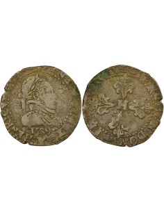 Henri III au Col Plat 1/4 franc Argent 1589 K Bordeaux