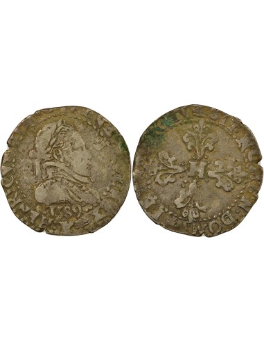Henri III au Col Plat 1/4 franc Argent 1589 K Bordeaux