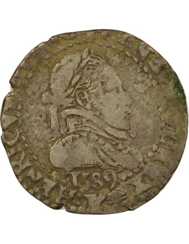 Henri III au Col Plat 1/4 franc Argent 1589 K Bordeaux