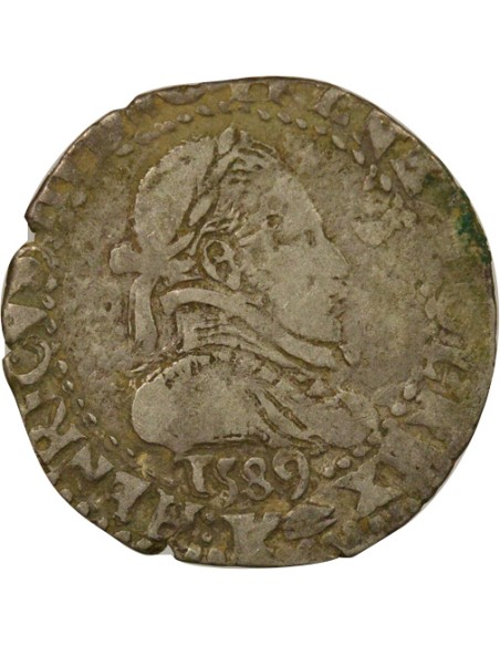 Henri III au Col Plat 1/4 franc Argent 1589 K Bordeaux