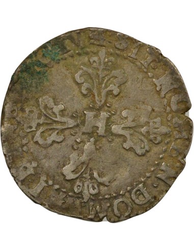 Henri III au Col Plat 1/4 franc Argent 1589 K Bordeaux