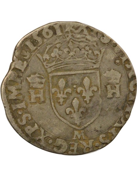 Henri II au nom de Henri II 1 teston Argent 1561 M Toulouse