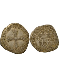 Henri III Croix de Face 1/4 écu Argent 1589 T Nantes