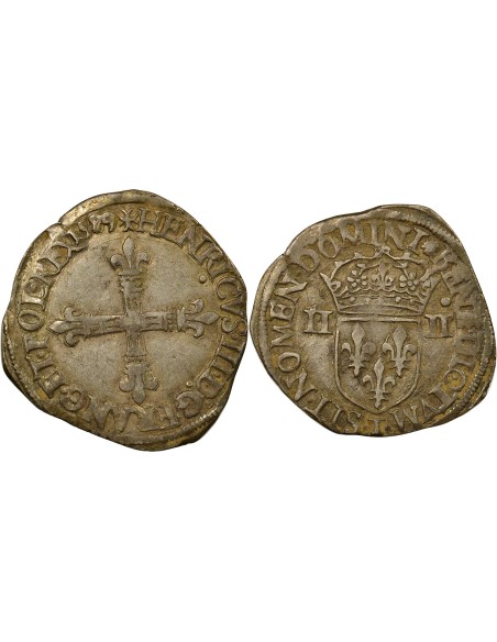 Henri III Croix de Face 1/4 écu Argent 1589 T Nantes