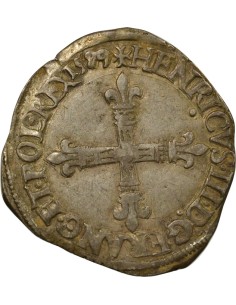 Henri III Croix de Face 1/4 écu Argent 1589 T Nantes 2