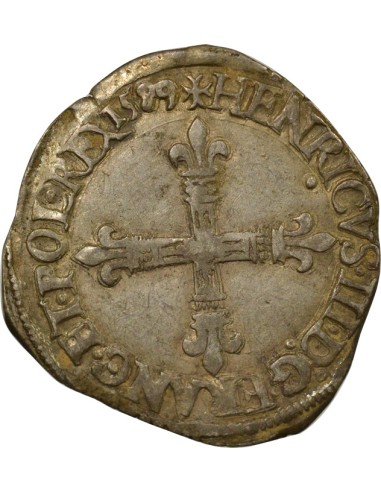 Henri III Croix de Face 1/4 écu Argent 1589 T Nantes