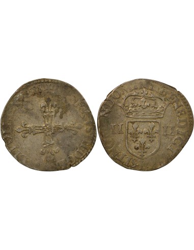 Henri III Croix de Face 1/4 écu Argent 1588 B Rouen