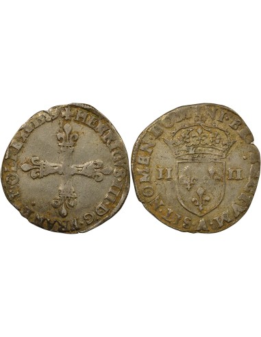 Henri III Croix de Face 1/4 écu Argent 1589 A - Paris