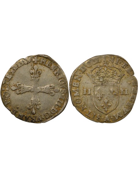 Henri III Croix de Face 1/4 écu Argent 1589 A - Paris