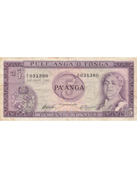 Tonga 5 Pa'anga - Reine Salote - 1967 - P.16a 5 pa anga 1967