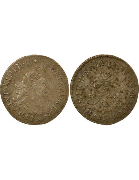 Louis XIV aux Deux L 4 sols Argent 1692 M Toulouse