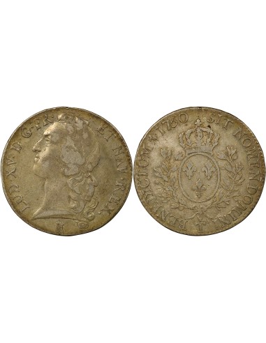 Louis XV au Bandeau 1 écu Argent 1750 T Nantes