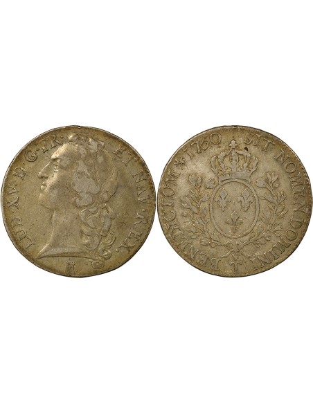Louis XV au Bandeau 1 écu Argent 1750 T Nantes