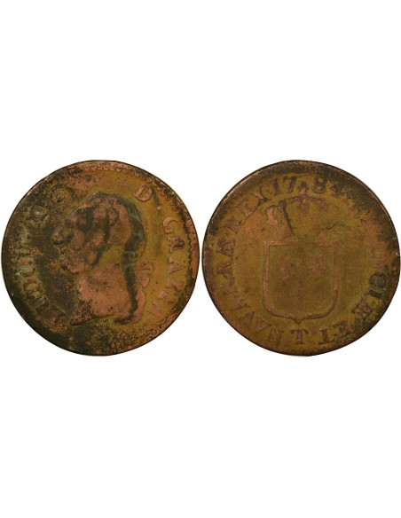 Louis XVI à l'Ecu 1 sol Cuivre 1784 T Nantes