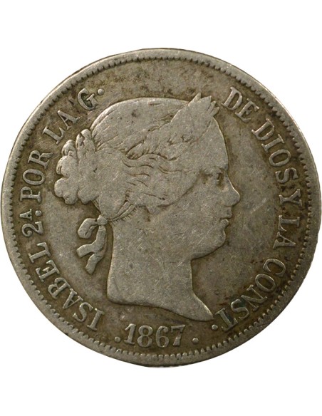 Reine Espagnol Isabelle II - 40 Centimos Argent - 1867 Madrid 40 centimos Argent 1867 AI Madrid