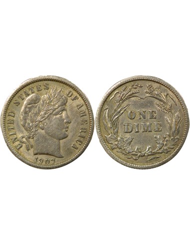Etats Unis d'Amérique Barber 1 dime Argent 1907 Philadelphie