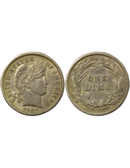 Etats Unis d'Amérique Barber 1 dime Argent 1907 Philadelphie