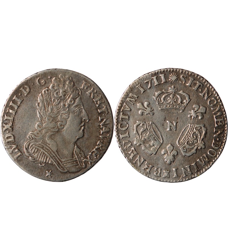 LOUIS XIV - 1/10 ECU AUX 3 COURONNES 1711 N MONTPELLIER